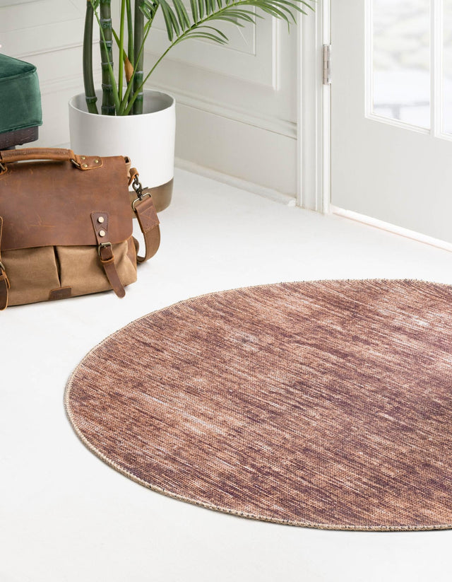 Brown 5' x 5' Asha Round Area Rug 100% Chenille Cotton Easy Clean Indoor Living Dining Bedroom Office Carpet for Sale at Rug Engine