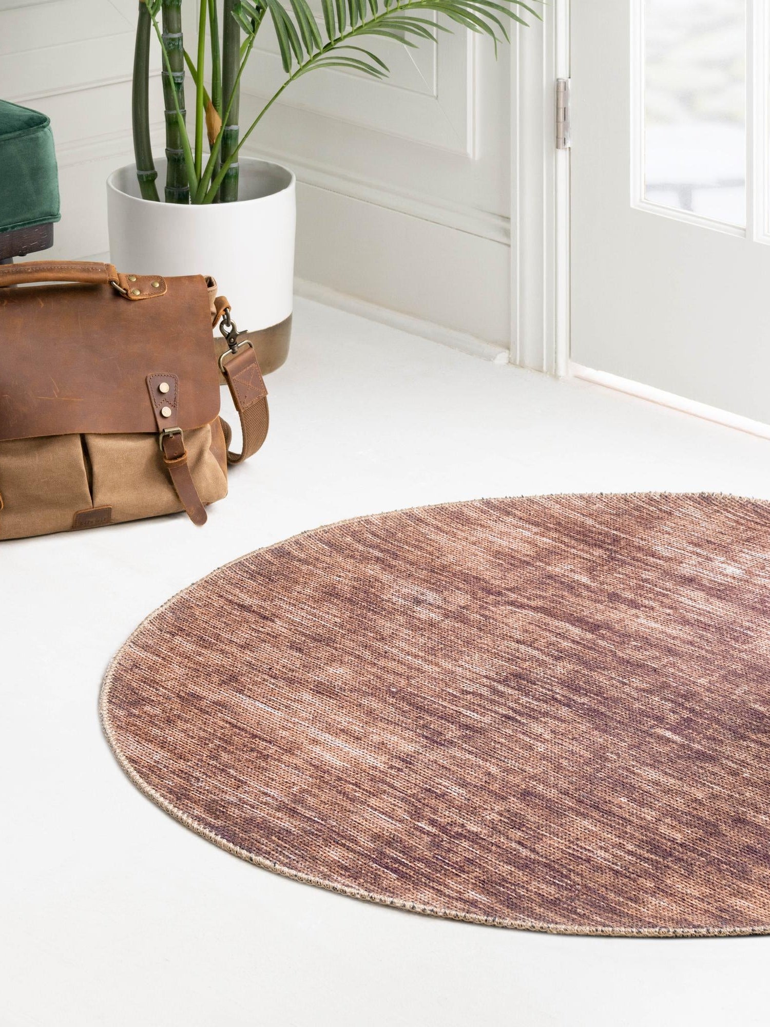 Brown 3' 6 x 3' 6 Asha Round Area Rug 100% Chenille Cotton Easy Clean Indoor Living Dining Bedroom Office Carpet for Sale at Rug Engine