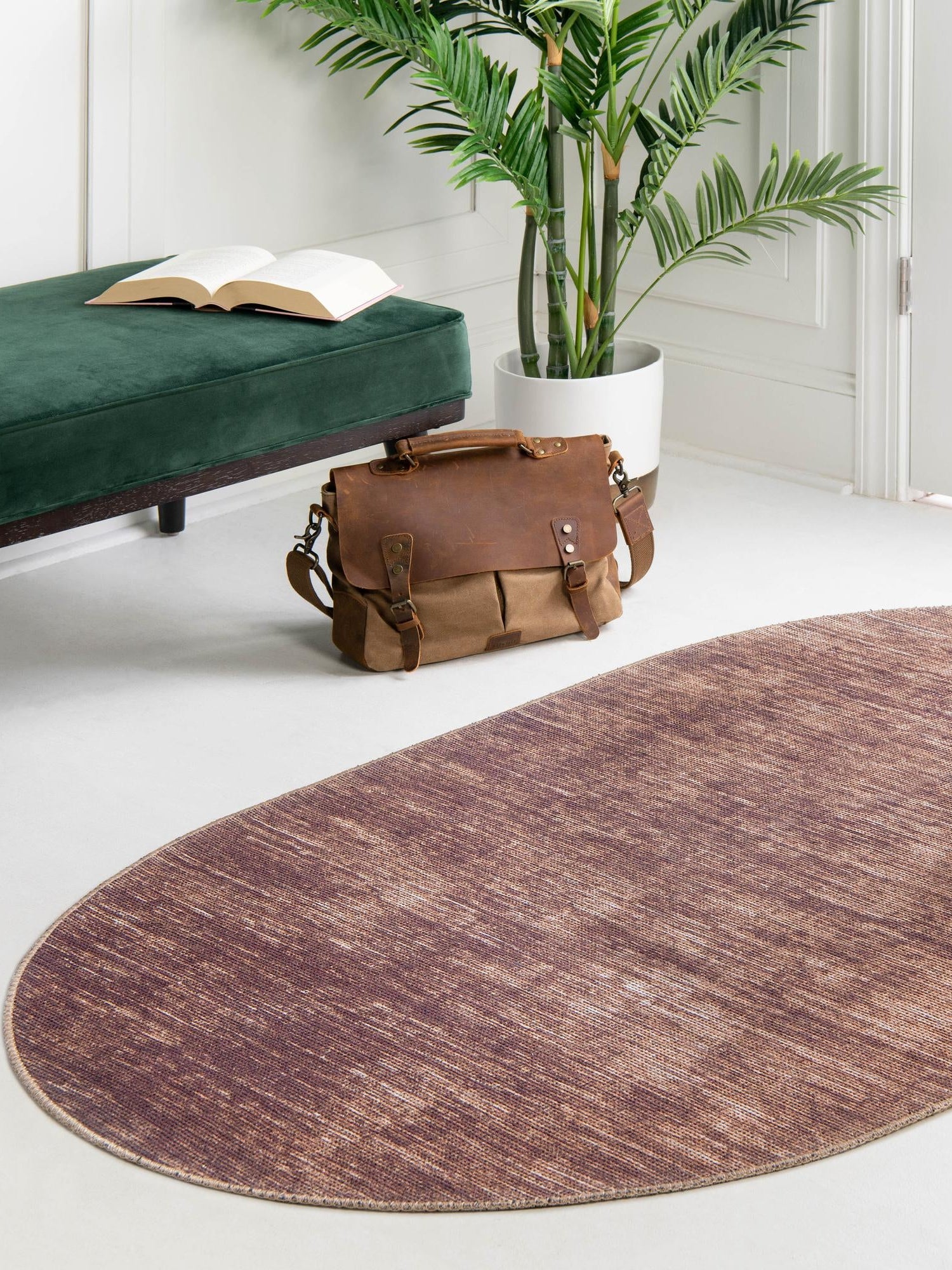 Brown 2' x 3' Asha Oval Area Rug 100% Chenille Cotton Easy Clean Indoor Living Dining Bedroom Office Carpet for Sale at Rug Engine