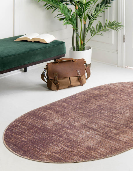 Brown 2' x 3' Asha Oval Area Rug 100% Chenille Cotton Easy Clean Indoor Living Dining Bedroom Office Carpet for Sale at Rug Engine
