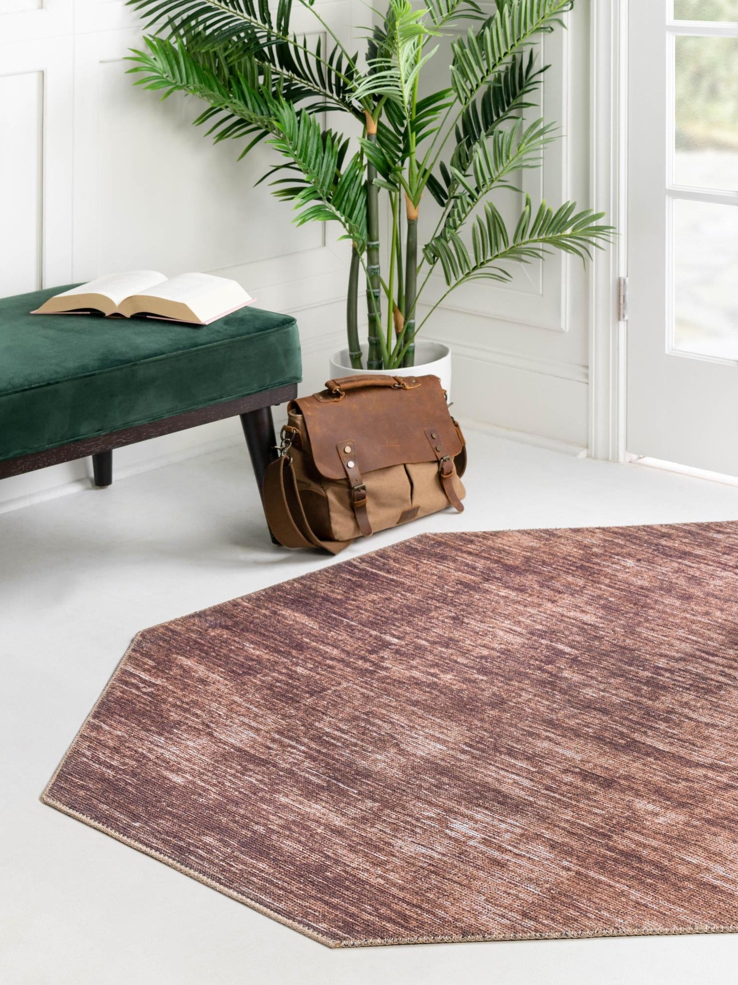 Brown 7' 7 x 7' 7 Asha Octagon Area Rug 100% Chenille Cotton Easy Clean Indoor Living Dining Bedroom Office Carpet for Sale at Rug Engine