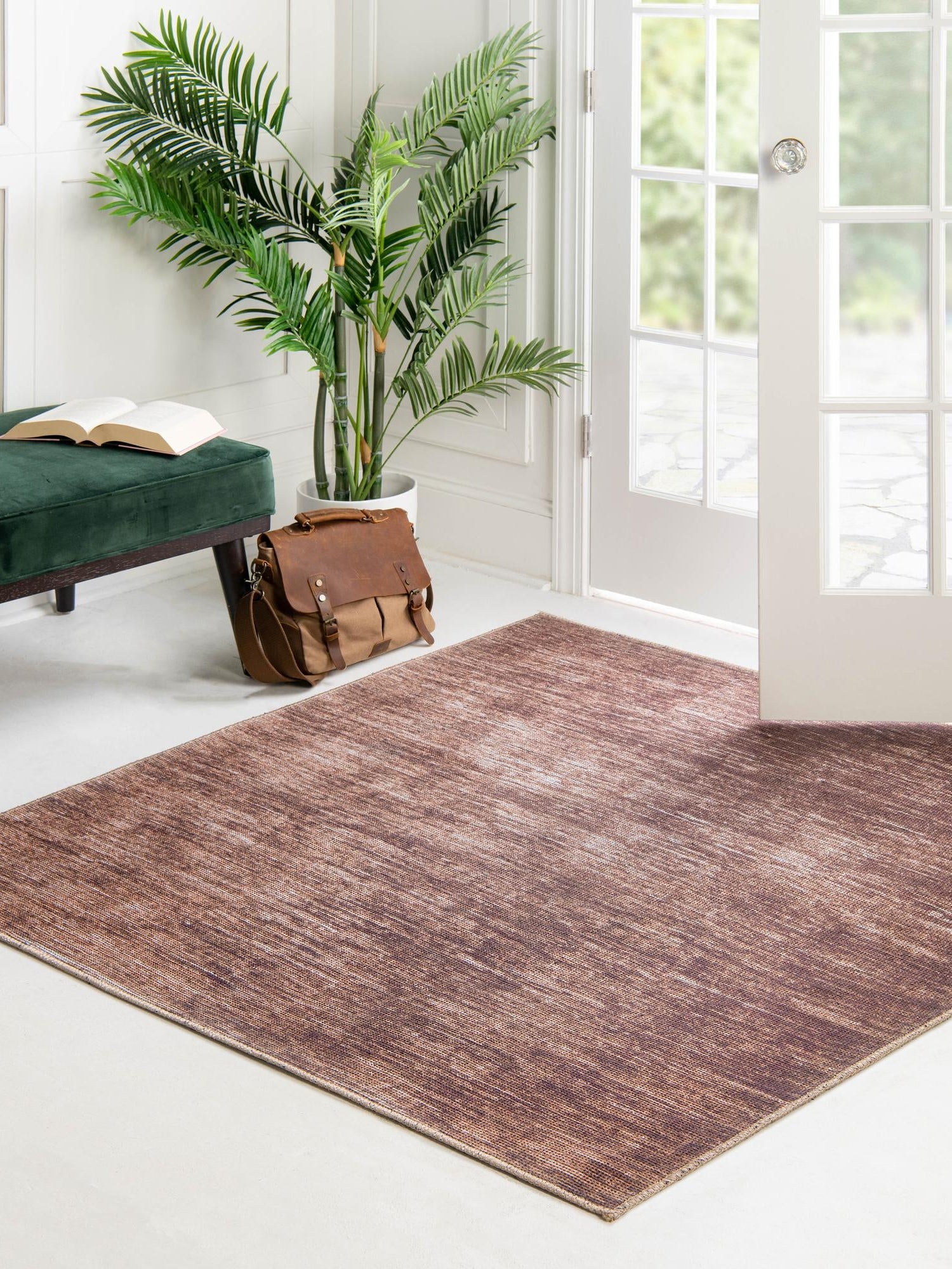Brown 5' x 5' Asha Square Area Rug 100% Chenille Cotton Easy Clean Indoor Living Dining Bedroom Office Carpet for Sale at Rug Engine