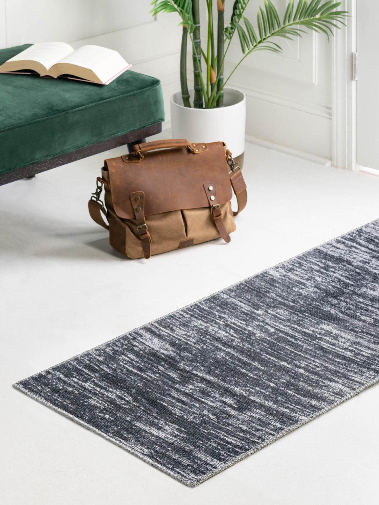 Gray 2' 6 x 16' Asha Runner Area Rug 100% Chenille Cotton Easy Clean Indoor Living Dining Bedroom Office Carpet for Sale at Rug Engine