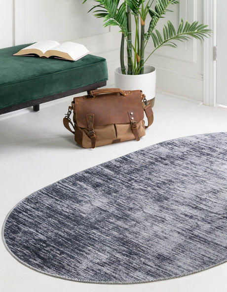 Gray 2' x 3' Asha Oval Area Rug 100% Chenille Cotton Easy Clean Indoor Living Dining Bedroom Office Carpet for Sale at Rug Engine