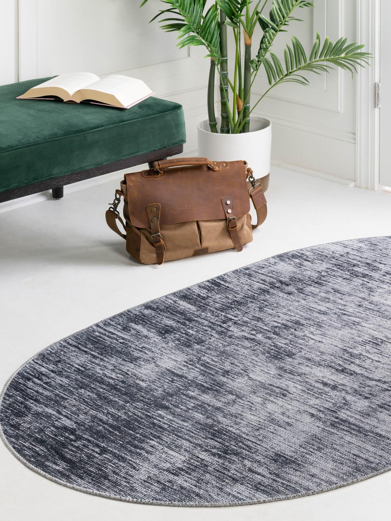 Gray 4' x 6' Asha Oval Area Rug 100% Chenille Cotton Easy Clean Indoor Living Dining Bedroom Office Carpet for Sale at Rug Engine