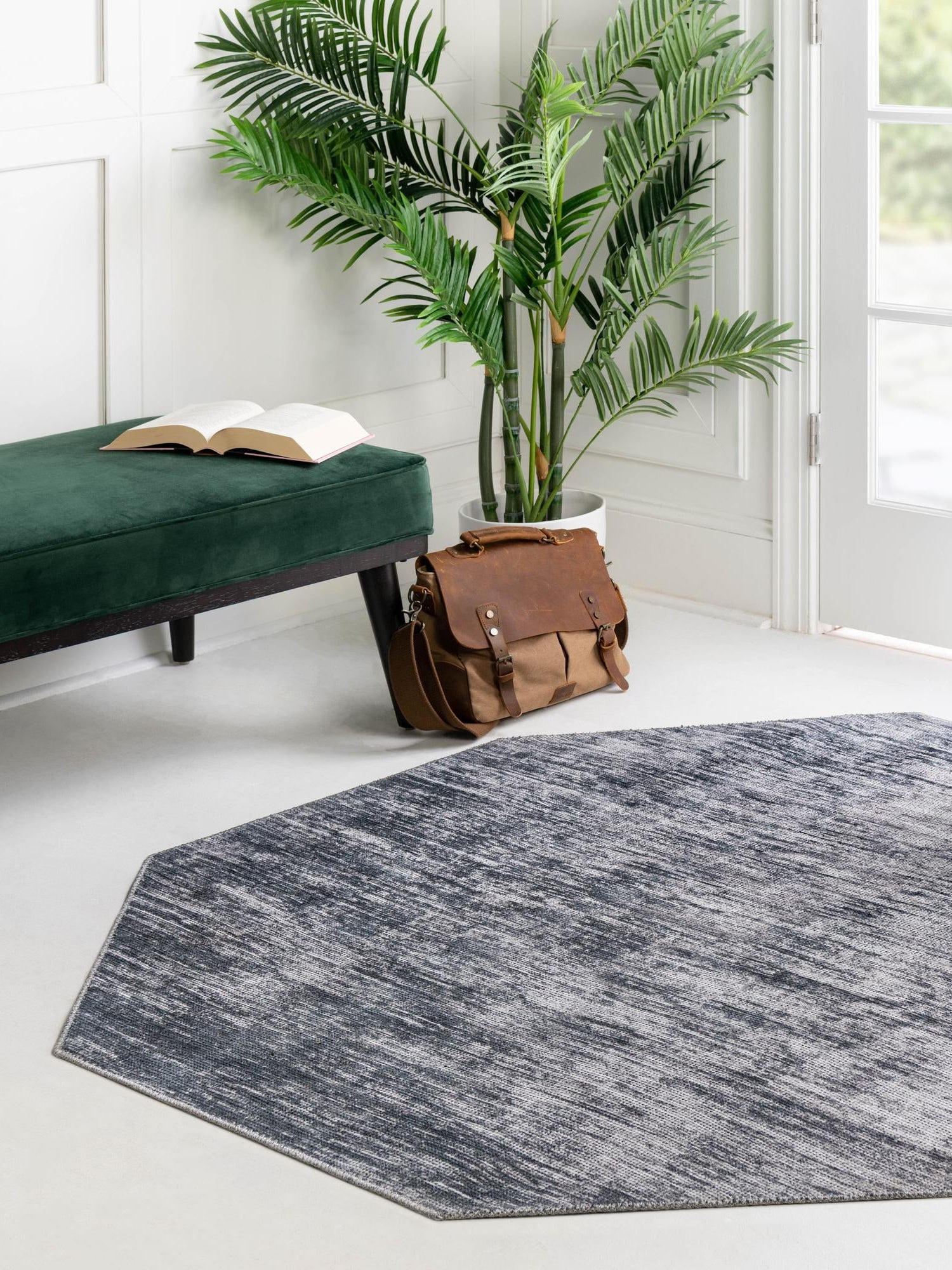 Gray 7' 7 x 7' 7 Asha Octagon Area Rug 100% Chenille Cotton Easy Clean Indoor Living Dining Bedroom Office Carpet for Sale at Rug Engine