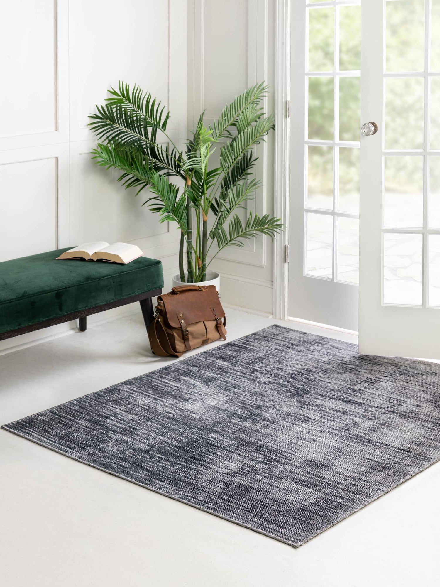 Gray 5' x 5' Asha Square Area Rug 100% Chenille Cotton Easy Clean Indoor Living Dining Bedroom Office Carpet for Sale at Rug Engine
