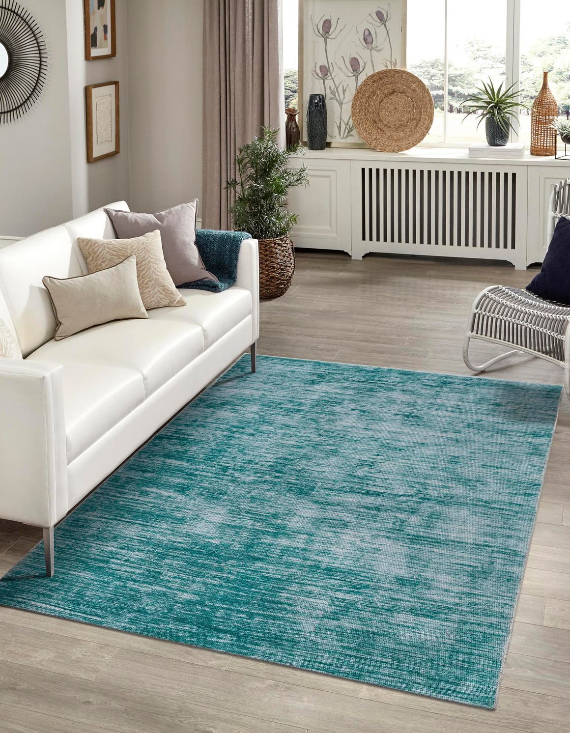 Teal 3' 6 x 5' 6 Asha Rectangle Area Rug 100% Chenille Cotton Easy Clean Indoor Living Dining Bedroom Office Carpet for Sale at Rug Engine