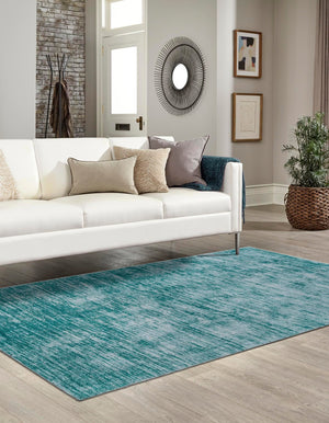 Teal 2' x 3' Asha Rectangle Area Rug 100% Chenille Cotton Easy Clean Indoor Living Dining Bedroom Office Carpet for Sale at Rug Engine
