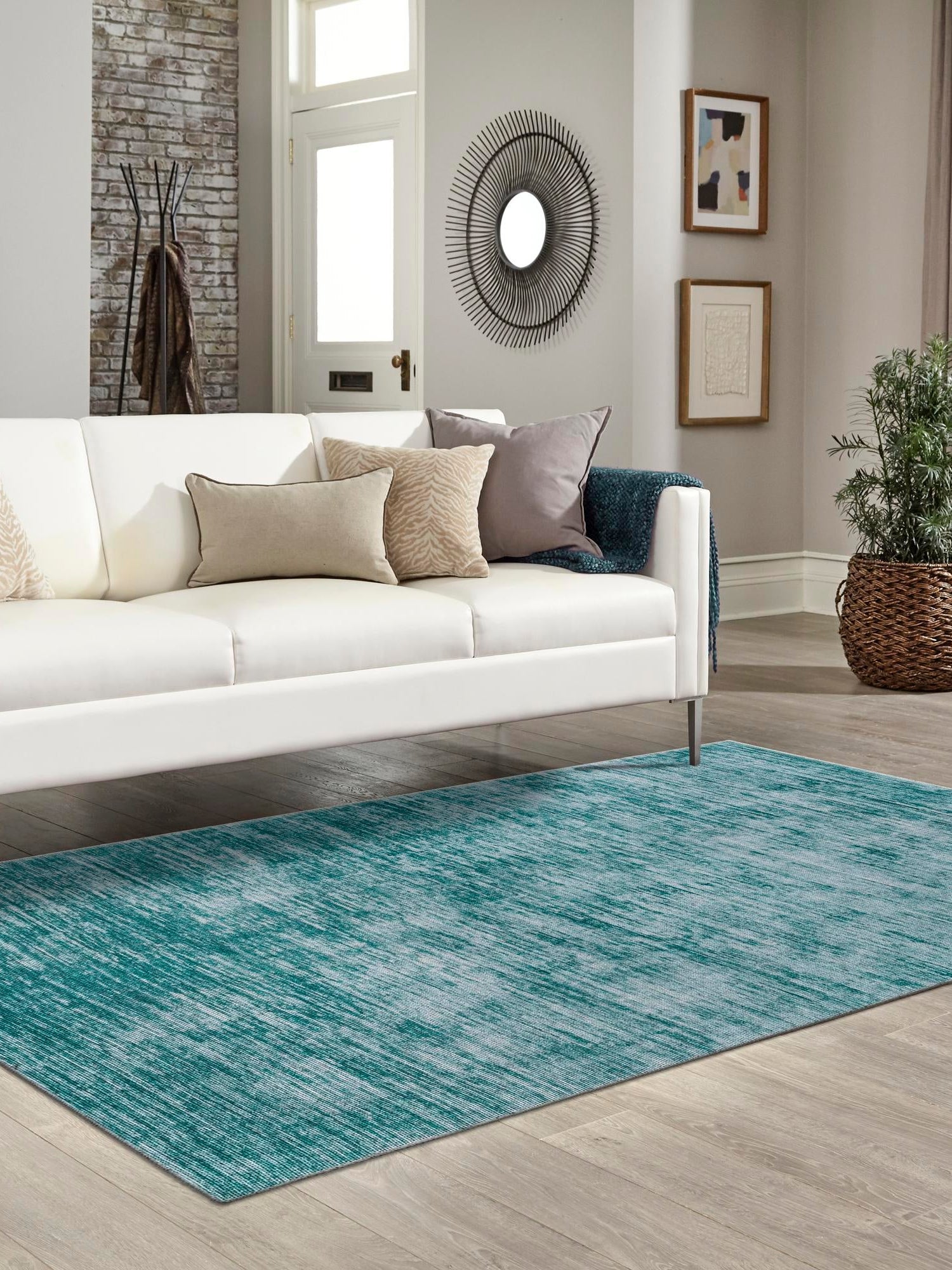 Teal 6' x 9' Asha Rectangle Area Rug 100% Chenille Cotton Easy Clean Indoor Living Dining Bedroom Office Carpet for Sale at Rug Engine