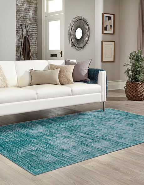 Teal 7' 6 x 10' 6 Asha Rectangle Area Rug 100% Chenille Cotton Easy Clean Indoor Living Dining Bedroom Office Carpet for Sale at Rug Engine