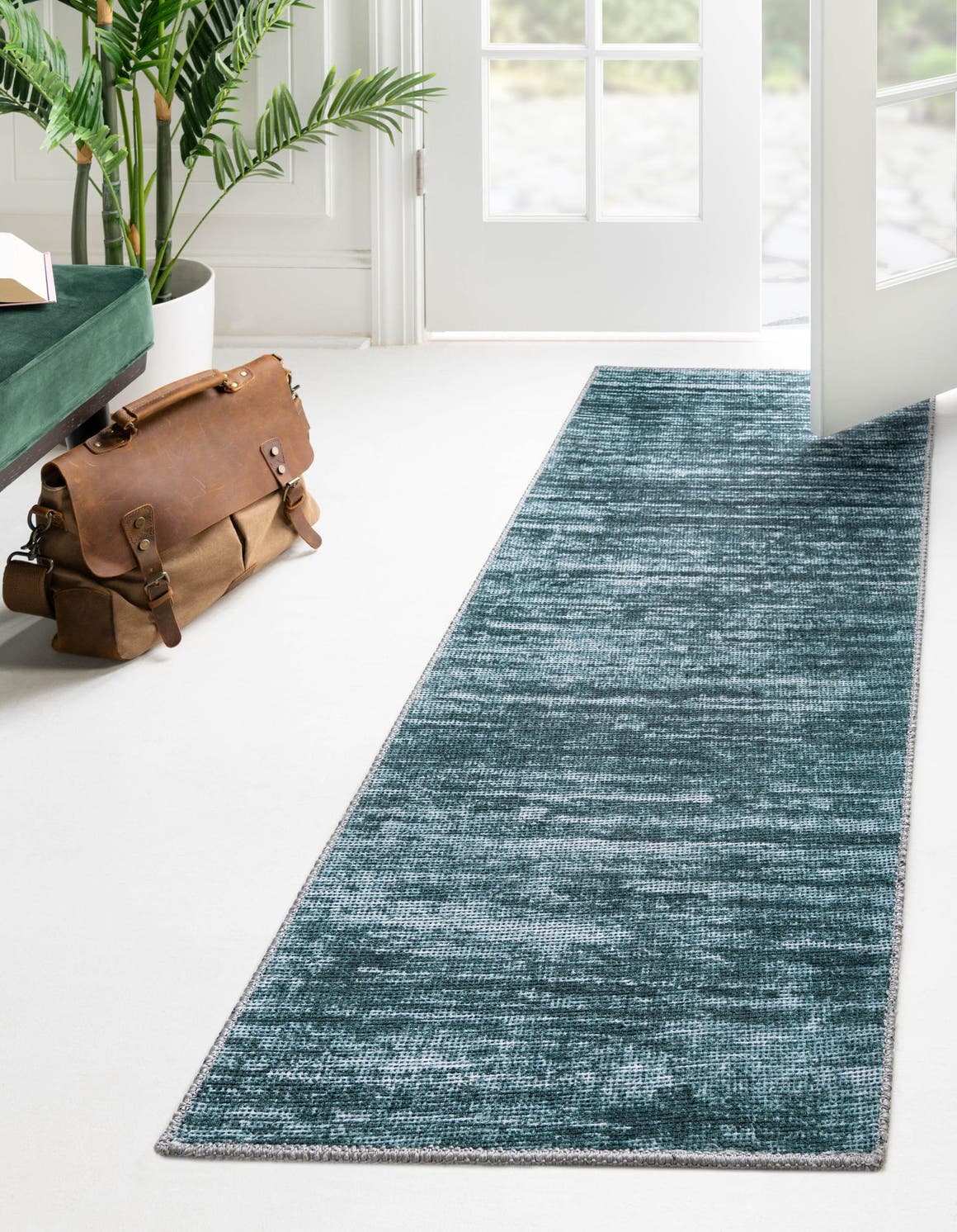 Teal 2' x 4' Asha Runner Area Rug 100% Chenille Cotton Easy Clean Indoor Living Dining Bedroom Office Carpet for Sale at Rug Engine