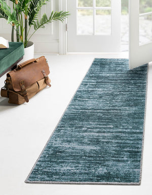 Teal 2' 6 x 12' Asha Runner Area Rug 100% Chenille Cotton Easy Clean Indoor Living Dining Bedroom Office Carpet for Sale at Rug Engine