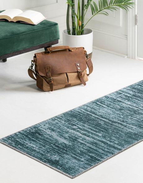 Teal 2' 6 x 14' Asha Runner Area Rug 100% Chenille Cotton Easy Clean Indoor Living Dining Bedroom Office Carpet for Sale at Rug Engine