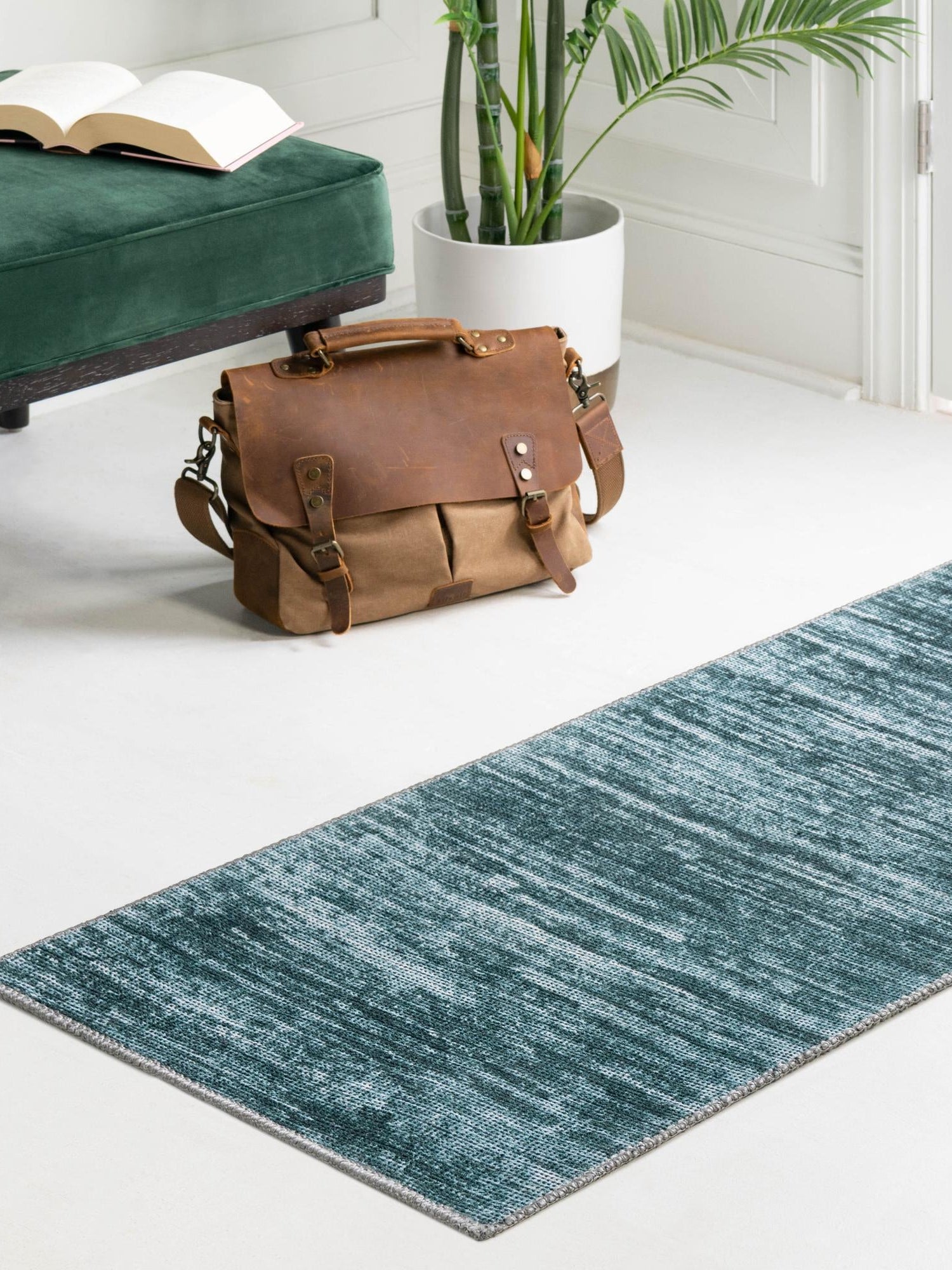 Teal 2' x 8' Asha Runner Area Rug 100% Chenille Cotton Easy Clean Indoor Living Dining Bedroom Office Carpet for Sale at Rug Engine