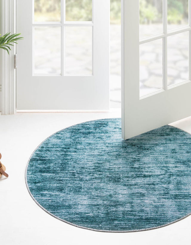 Teal 7' 7 x 7' 7 Asha Round Area Rug 100% Chenille Cotton Easy Clean Indoor Living Dining Bedroom Office Carpet for Sale at Rug Engine