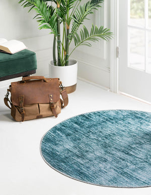 Teal 7' 7 x 7' 7 Asha Round Area Rug 100% Chenille Cotton Easy Clean Indoor Living Dining Bedroom Office Carpet for Sale at Rug Engine