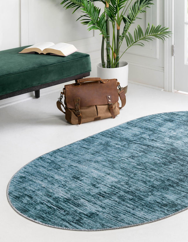 Teal 7' 6 x 10' 6 Asha Oval Area Rug 100% Chenille Cotton Easy Clean Indoor Living Dining Bedroom Office Carpet for Sale at Rug Engine