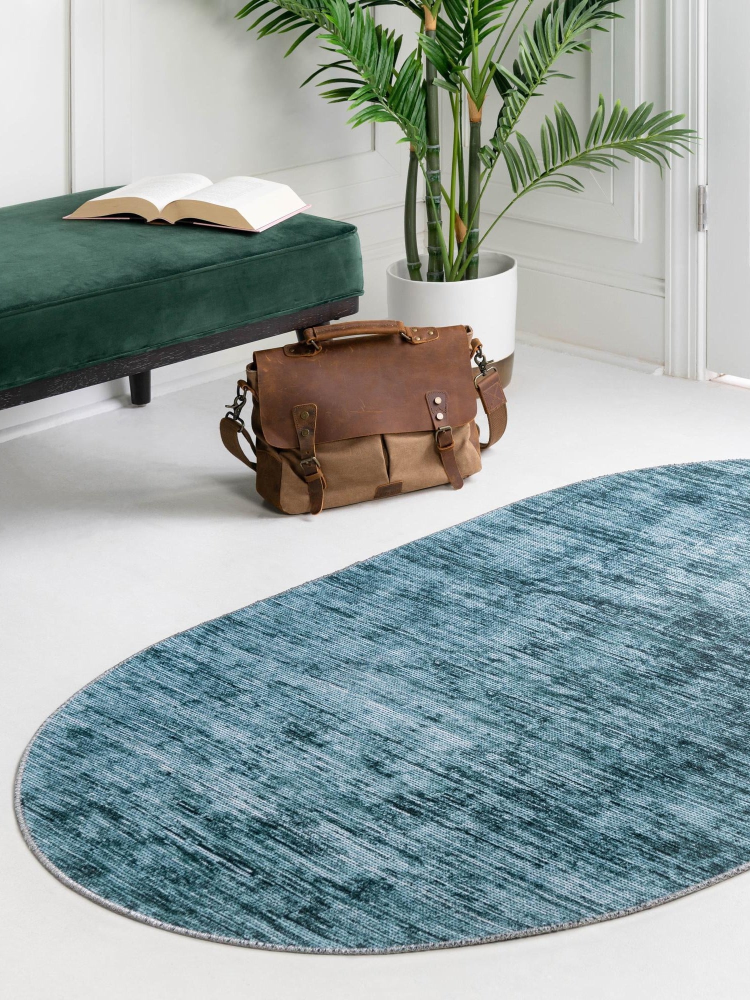 Teal 3' 6 x 5' 6 Asha Oval Area Rug 100% Chenille Cotton Easy Clean Indoor Living Dining Bedroom Office Carpet for Sale at Rug Engine