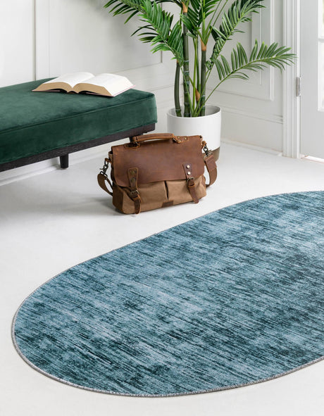 Teal 3' 6 x 5' 6 Asha Oval Area Rug 100% Chenille Cotton Easy Clean Indoor Living Dining Bedroom Office Carpet for Sale at Rug Engine