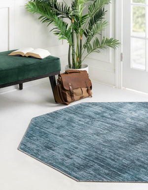 Teal 5' x 5' Asha Octagon Area Rug 100% Chenille Cotton Easy Clean Indoor Living Dining Bedroom Office Carpet for Sale at Rug Engine