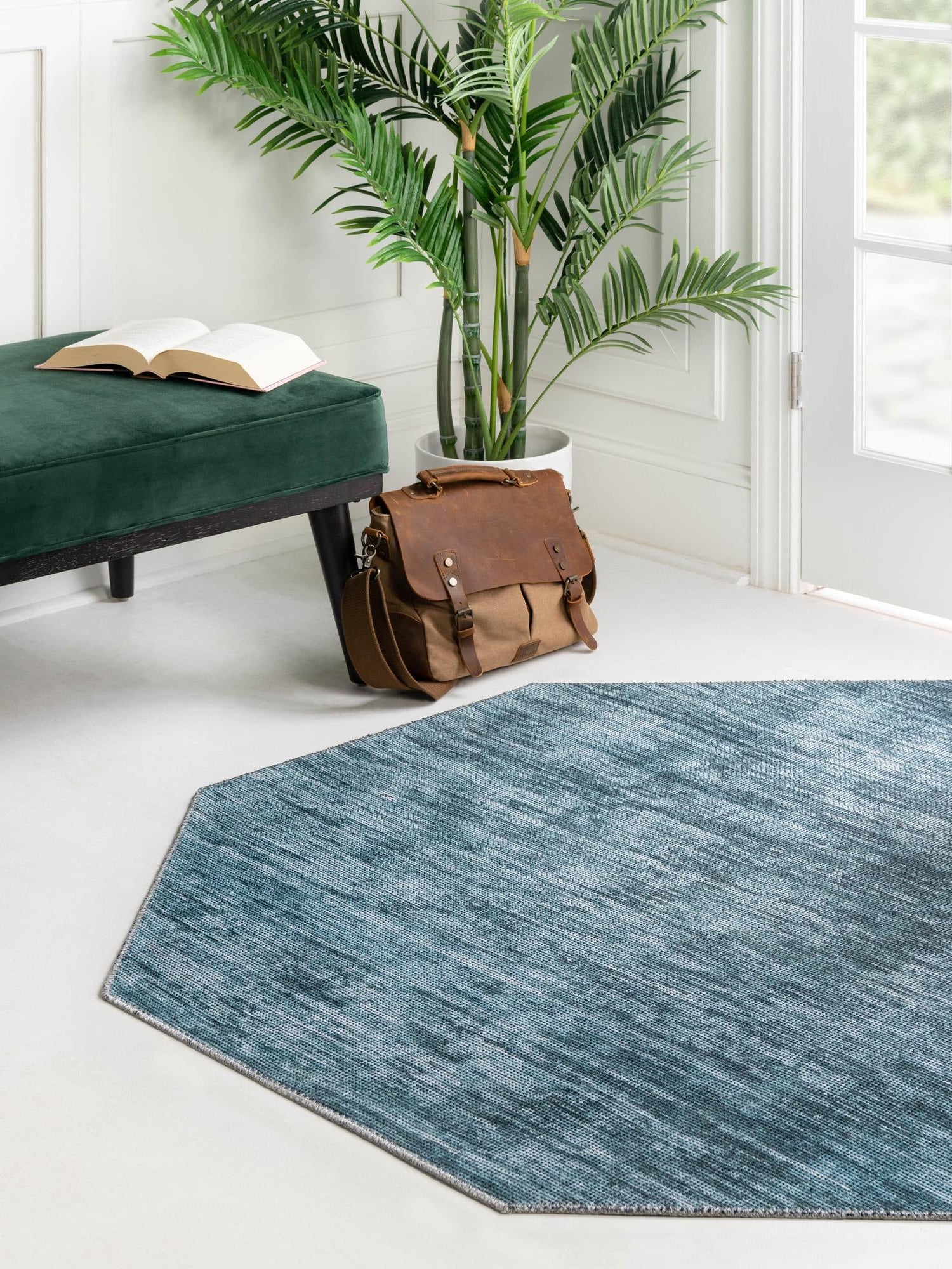 Teal 7' 7 x 7' 7 Asha Octagon Area Rug 100% Chenille Cotton Easy Clean Indoor Living Dining Bedroom Office Carpet for Sale at Rug Engine