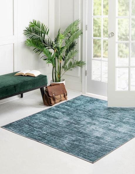 Teal 5' x 5' Asha Square Area Rug 100% Chenille Cotton Easy Clean Indoor Living Dining Bedroom Office Carpet for Sale at Rug Engine
