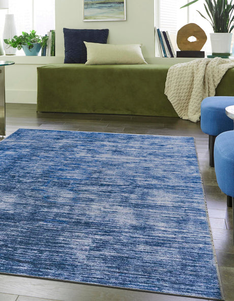 Blue 6' x 9' Asha Rectangle Area Rug 100% Chenille Cotton Easy Clean Indoor Living Dining Bedroom Office Carpet for Sale at Rug Engine