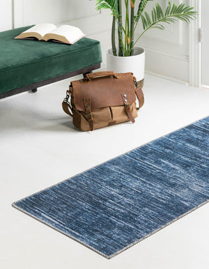 Blue 2' 6 x 16' Asha Runner Area Rug 100% Chenille Cotton Easy Clean Indoor Living Dining Bedroom Office Carpet for Sale at Rug Engine