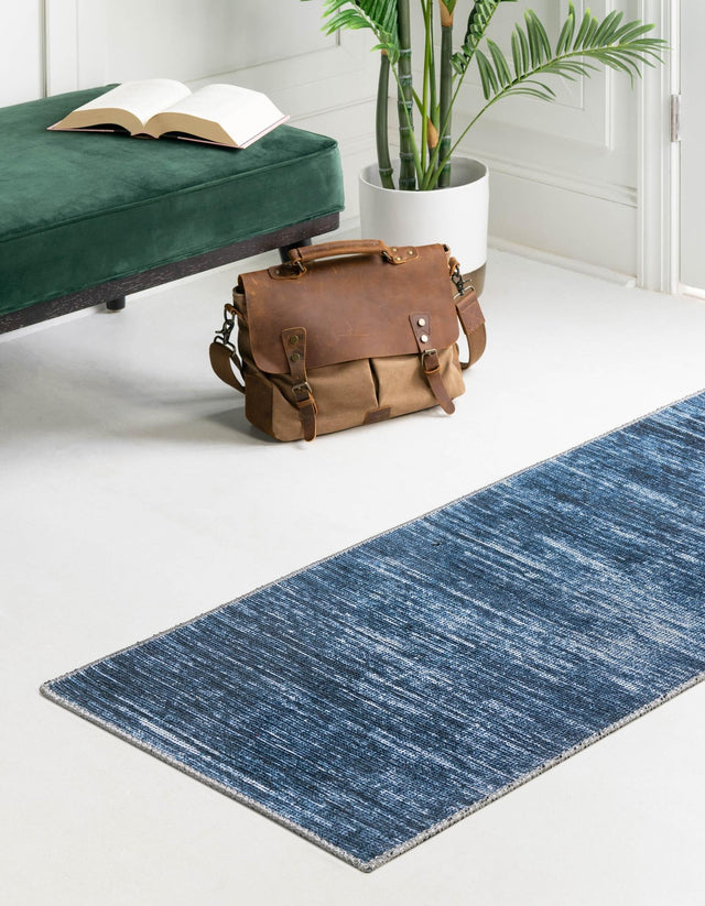 Blue 2' 6 x 10' Asha Runner Area Rug 100% Chenille Cotton Easy Clean Indoor Living Dining Bedroom Office Carpet for Sale at Rug Engine