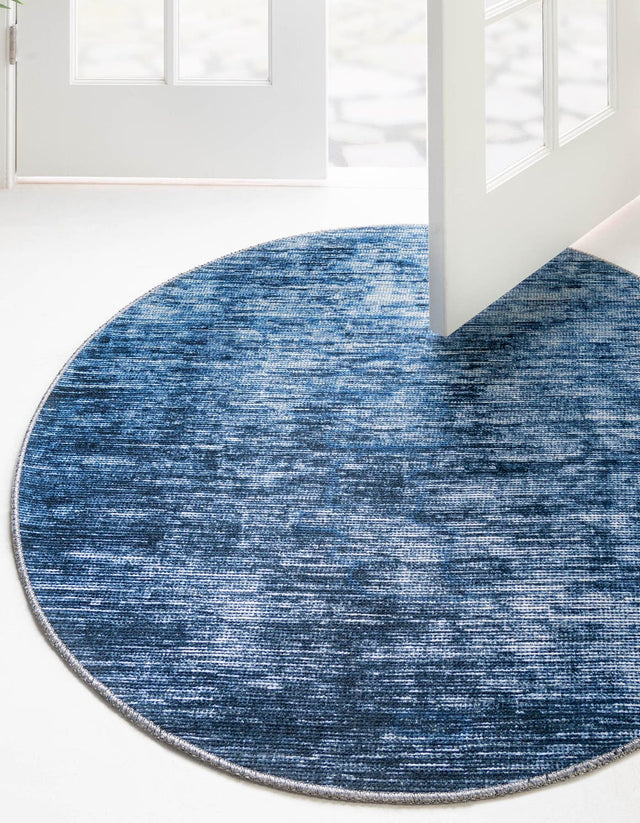 Blue 7' 7 x 7' 7 Asha Round Area Rug 100% Chenille Cotton Easy Clean Indoor Living Dining Bedroom Office Carpet for Sale at Rug Engine