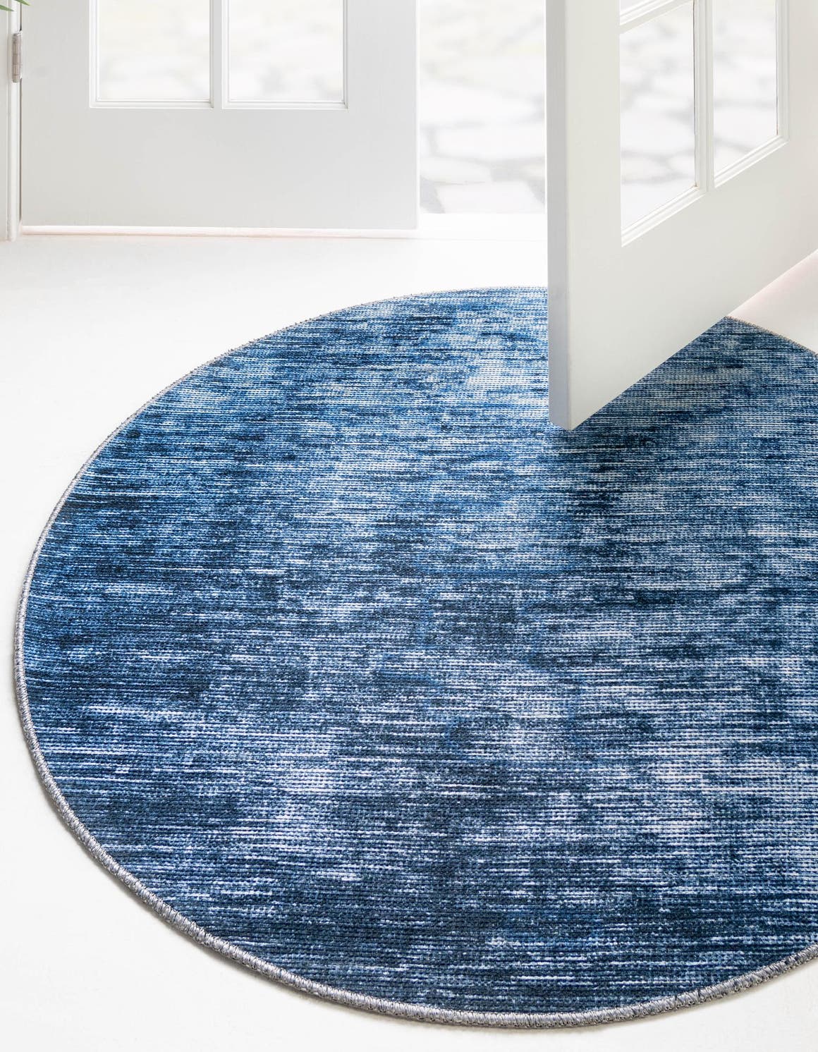 Blue 3' 6 x 3' 6 Asha Round Area Rug 100% Chenille Cotton Easy Clean Indoor Living Dining Bedroom Office Carpet for Sale at Rug Engine