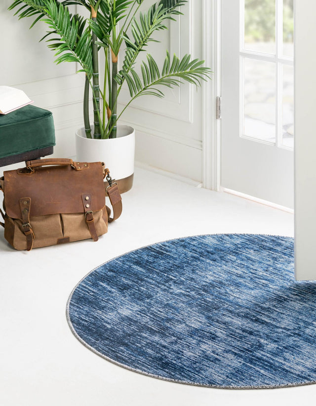 Blue 5' x 5' Asha Round Area Rug 100% Chenille Cotton Easy Clean Indoor Living Dining Bedroom Office Carpet for Sale at Rug Engine