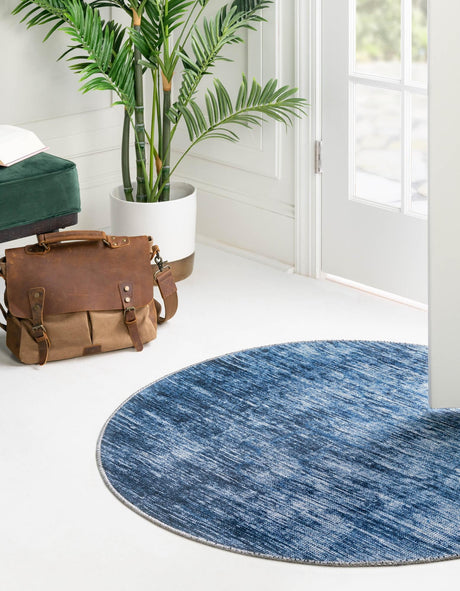 Blue 7' 7 x 7' 7 Asha Round Area Rug 100% Chenille Cotton Easy Clean Indoor Living Dining Bedroom Office Carpet for Sale at Rug Engine