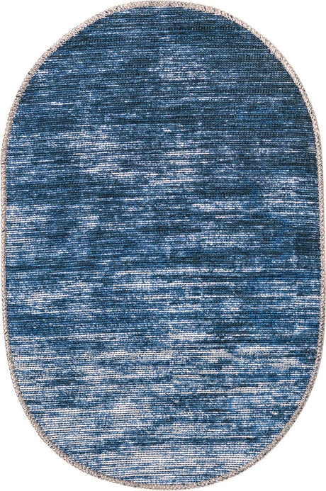 Blue 2' x 3' Asha Oval Area Rug 100% Chenille Cotton Easy Clean Indoor Living Dining Bedroom Office Carpet for Sale at Rug Engine