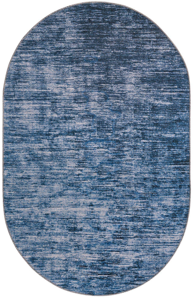 Blue 4' x 6' Asha Oval Area Rug 100% Chenille Cotton Easy Clean Indoor Living Dining Bedroom Office Carpet for Sale at Rug Engine