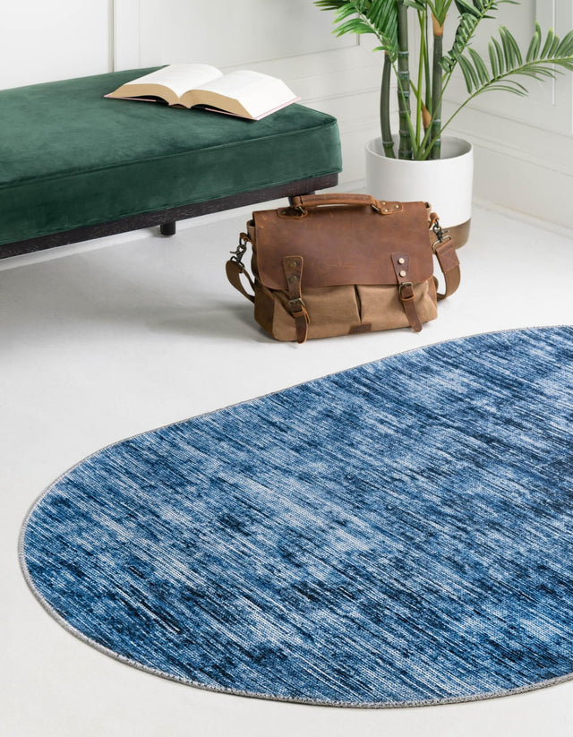 Blue 3' 6 x 5' 6 Asha Oval Area Rug 100% Chenille Cotton Easy Clean Indoor Living Dining Bedroom Office Carpet for Sale at Rug Engine