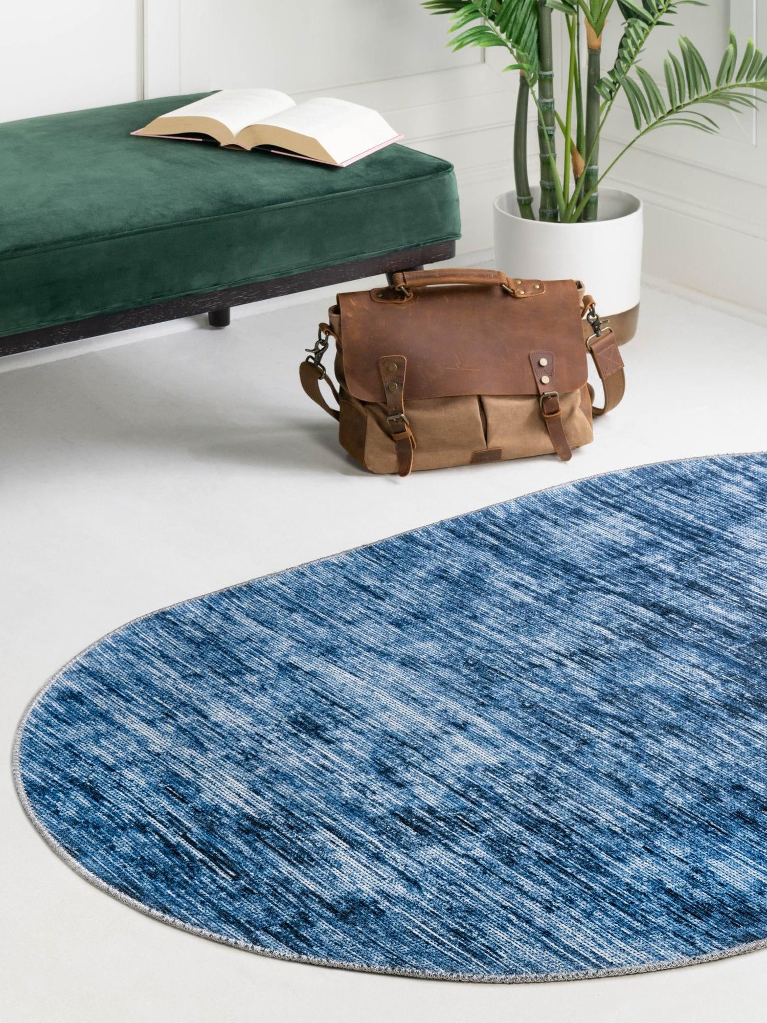 Blue 5' x 8' Asha Oval Area Rug 100% Chenille Cotton Easy Clean Indoor Living Dining Bedroom Office Carpet for Sale at Rug Engine