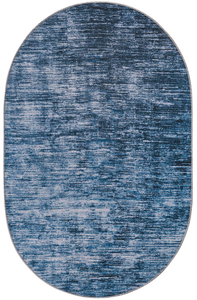 Blue 3' 6 x 5' 6 Asha Oval Area Rug 100% Chenille Cotton Easy Clean Indoor Living Dining Bedroom Office Carpet for Sale at Rug Engine