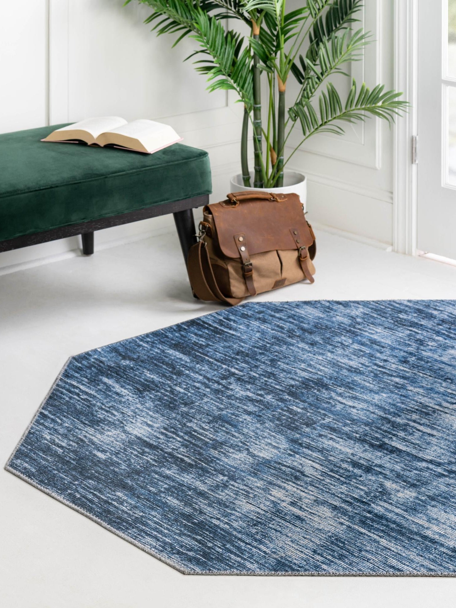Blue 5' x 5' Asha Octagon Area Rug 100% Chenille Cotton Easy Clean Indoor Living Dining Bedroom Office Carpet for Sale at Rug Engine