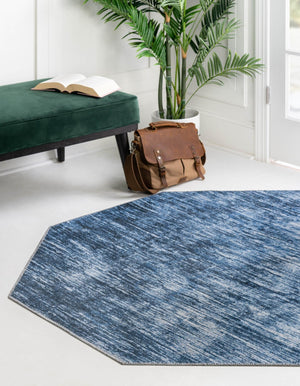 Blue 5' x 5' Asha Octagon Area Rug 100% Chenille Cotton Easy Clean Indoor Living Dining Bedroom Office Carpet for Sale at Rug Engine