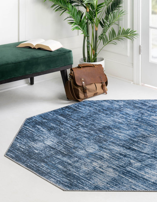 Blue 5' x 5' Asha Octagon Area Rug 100% Chenille Cotton Easy Clean Indoor Living Dining Bedroom Office Carpet for Sale at Rug Engine