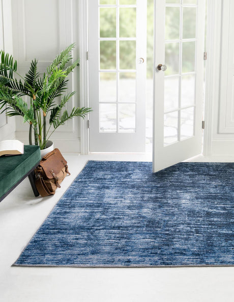 Blue 5' x 5' Asha Square Area Rug 100% Chenille Cotton Easy Clean Indoor Living Dining Bedroom Office Carpet for Sale at Rug Engine