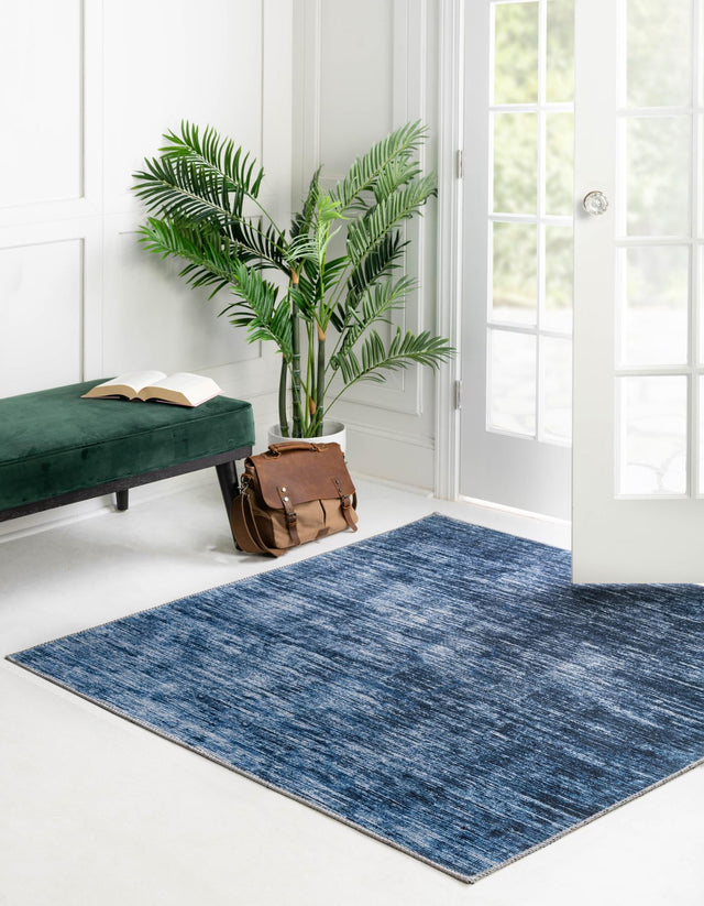 Blue 5' x 5' Asha Square Area Rug 100% Chenille Cotton Easy Clean Indoor Living Dining Bedroom Office Carpet for Sale at Rug Engine