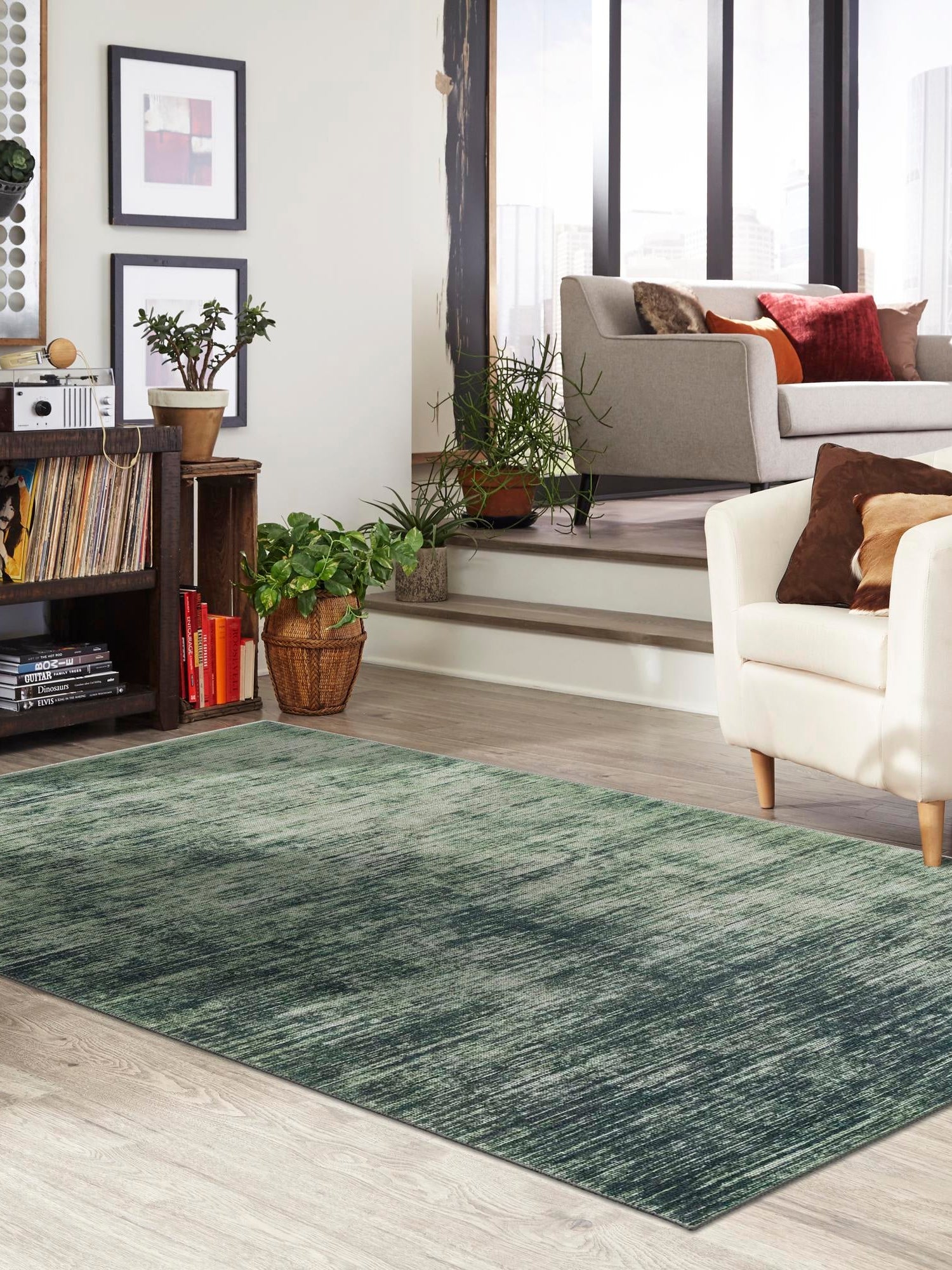 Green 6' x 9' Asha Rectangle Area Rug 100% Chenille Cotton Easy Clean Indoor Living Dining Bedroom Office Carpet for Sale at Rug Engine