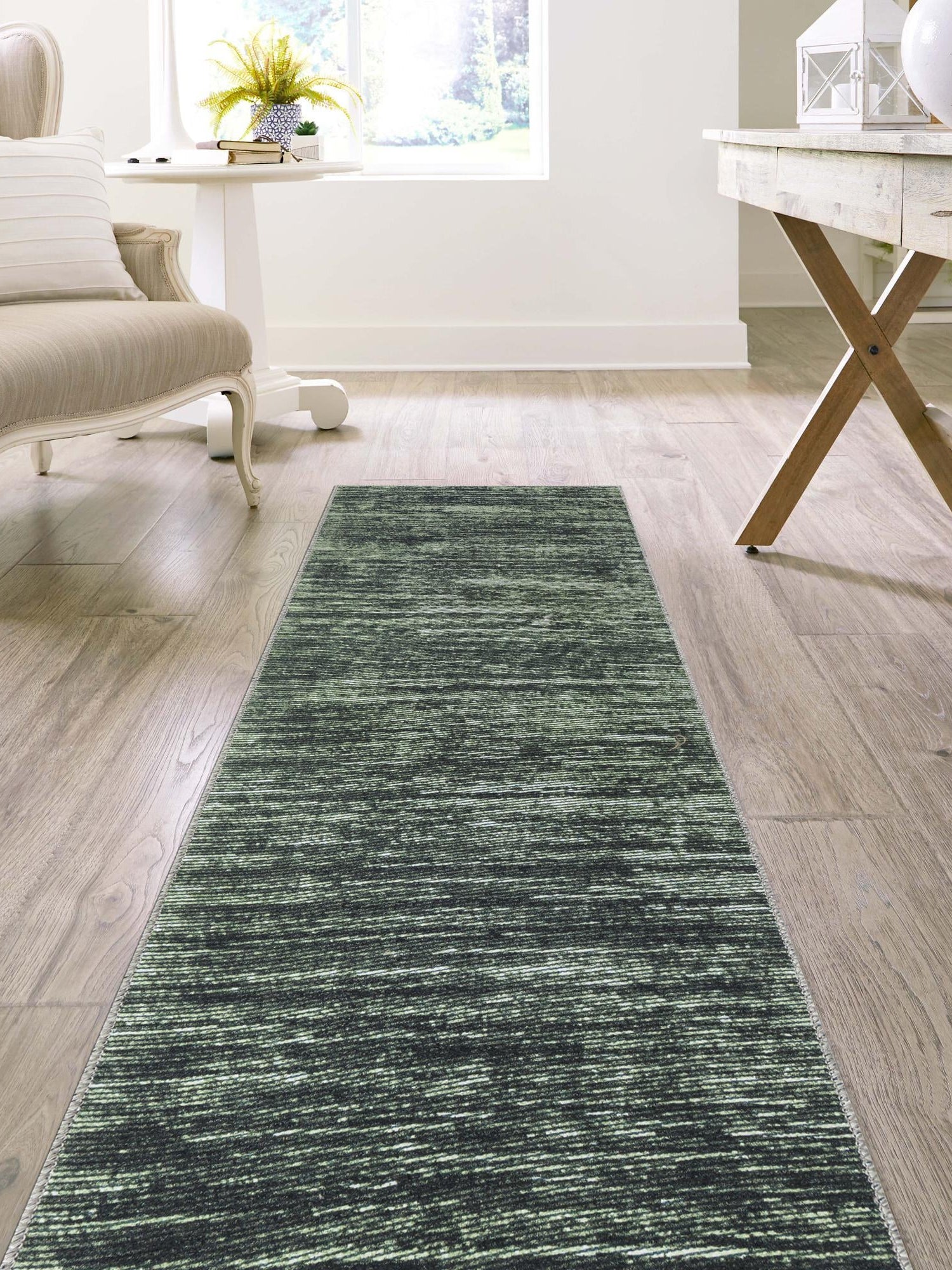 Green 2' 6 x 16' Asha Runner Area Rug 100% Chenille Cotton Easy Clean Indoor Living Dining Bedroom Office Carpet for Sale at Rug Engine