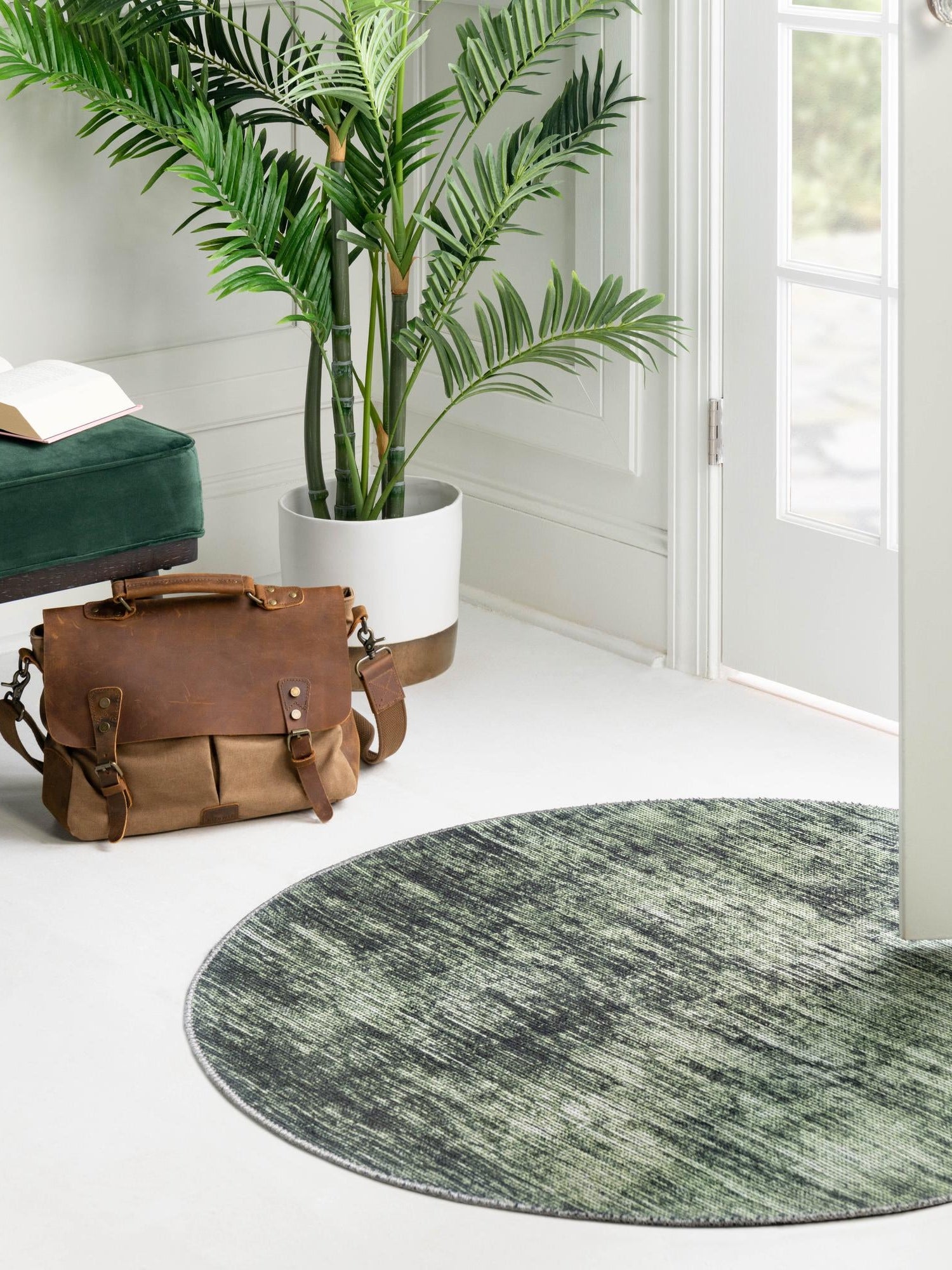 Green 5' x 5' Asha Round Area Rug 100% Chenille Cotton Easy Clean Indoor Living Dining Bedroom Office Carpet for Sale at Rug Engine