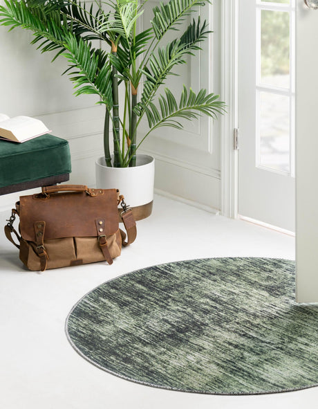 Green 5' x 5' Asha Round Area Rug 100% Chenille Cotton Easy Clean Indoor Living Dining Bedroom Office Carpet for Sale at Rug Engine