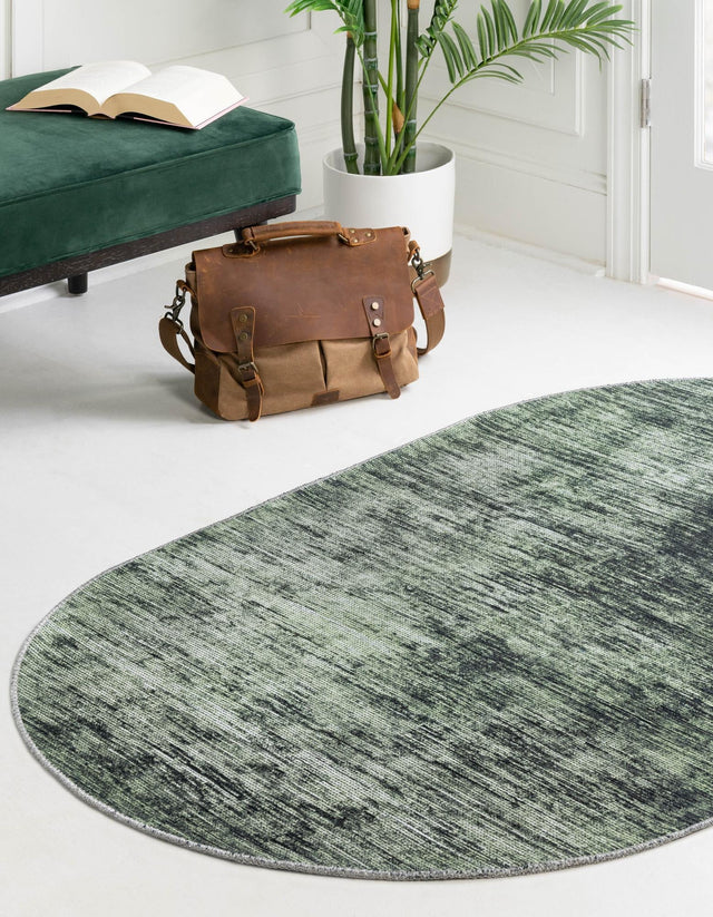 Green 2' x 3' Asha Oval Area Rug 100% Chenille Cotton Easy Clean Indoor Living Dining Bedroom Office Carpet for Sale at Rug Engine
