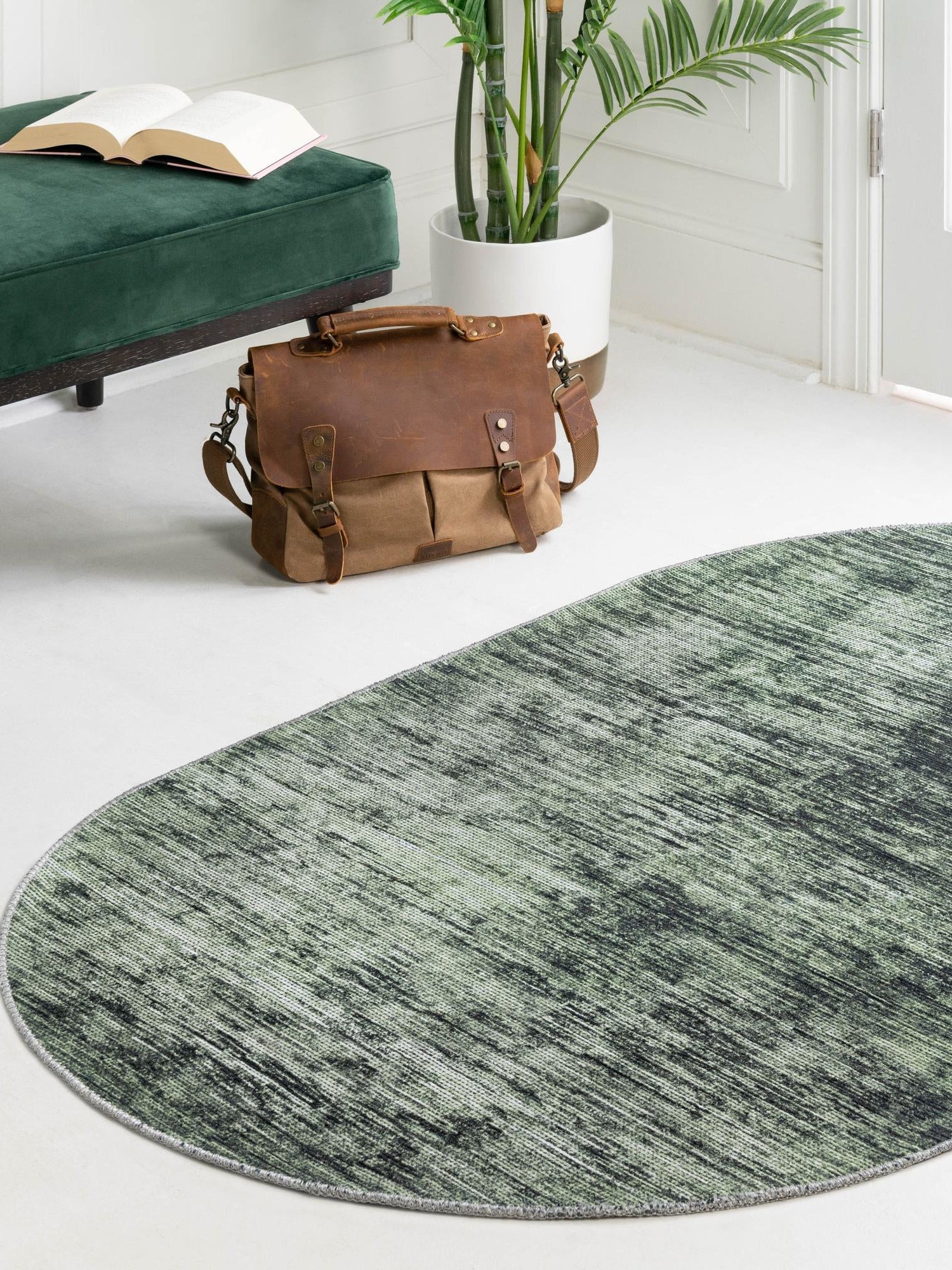 Green 4' x 6' Asha Oval Area Rug 100% Chenille Cotton Easy Clean Indoor Living Dining Bedroom Office Carpet for Sale at Rug Engine